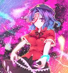  blue_eyes blue_hair grin hat jewelry jiangshi miyako_yoshika ofuda outstretched_arms shino_(mijinko) short_hair short_sleeves skirt smile solo star touhou 