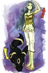  bad_id bad_pixiv_id bare_arms bare_shoulders black_eyes elite_four gen_2_pokemon grey_hair highres karin_(pokemon) long_hair nagio navel pokemon pokemon_(creature) pokemon_(game) pokemon_hgss umbreon 