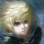  black_coat_(kingdom_hearts) blonde_hair blue_eyes cloak elna7 kingdom_hearts male_focus purple_eyes roxas signature solo 