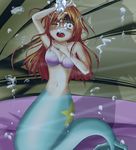  alternate_costume alternate_hair_length alternate_hairstyle asphyxiation bare_arms bare_shoulders bikini blush breasts bubble clam clam_shell cleavage constricted_pupils d; dark death drowning furrowed_eyebrows hand_on_own_throat highres jewelry kanon_(ageha) kasumi_(pokemon) long_hair mermaid monster_girl monsterification necklace one_eye_closed open_mouth orange_hair outstretched_arm outstretched_hand panicking pokemon pokemon_(anime) pokemon_(classic_anime) shell shell_bikini solo struggling swimsuit underwater wide-eyed 