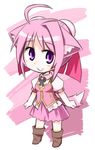  ahoge animal_ears blush chibi dog_days dog_ears dog_girl dog_tail hair_ribbon kugelschreiber long_hair millhiore_f_biscotti no_legwear pink_hair purple_eyes ribbon solo tail 