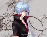  blue_hair gintama japanese_clothes male_focus red_eyes sakata_gintoki silver_hair solo watermark web_address zuowen 