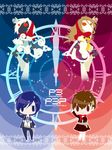  1girl blue_hair brown_hair chibi clock female_protagonist_(persona_3) flat_color lyre megami_tensei orpheus persona persona_3 persona_3_portable red_eyes school_uniform sparkle yuuki_makoto 