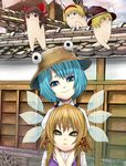  alice_margatroid bad_id bad_pixiv_id blonde_hair blue_eyes blue_hair bow brown_eyes brown_hair cirno hair_bow hakurei_reimu hat headwear_switch hug hug_from_behind kirisame_marisa moriya_suwako multiple_girls short_hair touhou wings witch_hat yellow_eyes yukinojou_yakan yukkuri_shiteitte_ne 