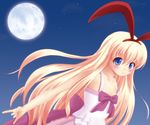  amae_koromo animal_ears blonde_hair blue_eyes bunny_ears dress flat_chest long_hair minase_sasa moon saki solo 