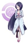  blue_hair butcha-u glasses labcoat long_hair makomo_(pokemon) pokemon pokemon_(game) pokemon_bw sleeves_rolled_up solo 