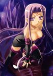  bakutendou bare_shoulders breasts cleavage detached_sleeves dragon dress facial_mark fate/stay_night fate_(series) forehead_mark highres large_breasts long_hair purple_eyes purple_hair rider solo strapless strapless_dress thighhighs very_long_hair zettai_ryouiki 
