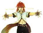  closed_eyes gloves luke_fon_fabre male_focus midriff outstretched_arms red_hair simple_background solo spread_arms tales_of_(series) tales_of_the_abyss white_background whiteawing 