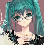  aqua_eyes aqua_hair aqua_nails bad_id bad_pixiv_id closed_mouth glasses hatsune_miku long_hair nail_polish ouka_mai portrait smile solo twintails vocaloid 