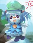  clothed_pokemon cosplay fangs gen_5_pokemon hair_bobbles hair_ornament iyoda_mato kawashiro_nitori kawashiro_nitori_(cosplay) no_humans oshawott pokemon pokemon_(creature) solo touhou twintails two_side_up 