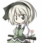  aoblue black_hairband hairband katana konpaku_youmu short_hair silver_hair solo sword touhou weapon 