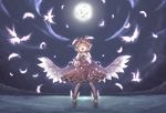  animal_ears bird closed_eyes cloud dress feathers fingernails full_moon hat long_fingernails marujin moon music mystia_lorelei night open_mouth pantyhose shoes singing solo touhou water winged_shoes wings 