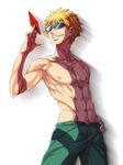  blonde_hair grin male_focus manly muscle nekomamire origami pants shadow shirtless smile solo sunglasses teeth to_aru_majutsu_no_index tsuchimikado_motoharu 