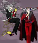  absurdres cloud_of_darkness dissidia_final_fantasy earrings elf facial_mark final_fantasy final_fantasy_iii final_fantasy_viii grey_hair highres jewelry lips lipstick long_hair makeup multiple_girls pointy_ears red_eyes ultimecia very_long_hair yellow_eyes 