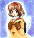  backpack bad_id bad_pixiv_id bag brown_eyes brown_hair coat hairband kanon mittens open_mouth oumi_neneha solo traditional_media tsukimiya_ayu wings 