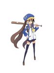  bandaid baseball_bat blue_hat disgaea harada_takehito hat jacket kazamatsuri_fuuka long_hair makai_senki_disgaea_4 official_art prinny solo thighhighs twintails 