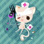  animal bad_id bad_pixiv_id bandages cat cat_focus fork intravenous_drip lowres no_humans nurse original pill scar skull_and_crossbones 