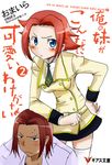  1girl ashford_academy_uniform ballpoint_pen_(medium) blue_eyes blush brother_and_sister can't_be_this_cute_2 code_geass highres kallen_stadtfeld kouzuki_naoto ore_no_imouto_ga_konna_ni_kawaii_wake_ga_nai parody red_hair school_uniform short_hair siblings skirt thighhighs tobeko_(tobetobe) traditional_media zettai_ryouiki 