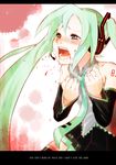  azuse_neko bad_id bad_pixiv_id blood blush crying crying_with_eyes_open detached_sleeves face green_hair hands hatsune_miku headset long_hair open_mouth solo tears vocaloid 
