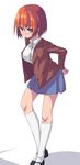  blazer blue_eyes blush breasts cleavage jacket legs medium_breasts original red_hair saiste shirt skirt solo taut_clothes taut_shirt 