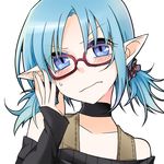  blue_eyes blue_hair blush choker face glasses halterneck hands kaida_michi lowres original pointy_ears solo twintails 