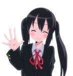  black_hair blush closed_eyes k-on! long_hair massala md5_mismatch nakano_azusa neck_ribbon red_ribbon ribbon school_uniform smile solo tears twintails waving 