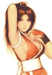  adjusting_hair armpits bare_shoulders black_eyes black_hair breasts brown_eyes brown_hair capcom_vs_snk fatal_fury fingerless_gloves gloves japanese_clothes long_hair medium_breasts mori_toshiaki ninja official_art pelvic_curtain ponytail shiranui_mai sideboob solo the_king_of_fighters 