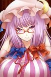  bespectacled breasts crescent der_junge glasses hat huge_breasts long_hair patchouli_knowledge purple_eyes purple_hair solo touhou 