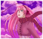  aqua_eyes cloud kaoxita long_hair megurine_luka pink_hair scarf self_upload sky solo vocaloid 