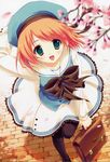  absurdres briefcase copyright_request green_eyes highres orange_hair petals ryouka_(suzuya) school_uniform solo 