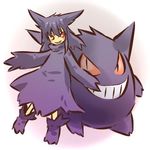  blush_stickers cloak costume dress evil_grin evil_smile gen_1_pokemon gengar ghost grin hitec moemon personification pokemon pokemon_(creature) purple_hair red_eyes sleeves_past_wrists smile spiked_hair 