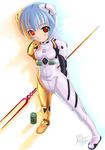  ayanami_rei blue_hair bodysuit dual_persona eva_00 lance_of_longinus mikazuki_akira! neon_genesis_evangelion plugsuit red_eyes short_hair white_bodysuit 