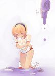  1girl blonde_hair buruma gym_uniform hairband higurashi_no_naku_koro_ni houjou_satoko kneeling maebara_keiichi purple_eyes see-through shino_satoru water_gun wet wet_clothes 