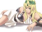  armor armored_dress bad_id bad_pixiv_id blonde_hair green_eyes long_hair lying maasan solo sophitia_alexandra soulcalibur white_background 