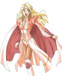  :d armor armored_boots blue_eyes boots brown_legwear cape final_fantasy final_fantasy_iv knee_boots knee_pads leotard long_hair looking_at_viewer lowres open_mouth pantyhose pink_leotard rosa_farrell simple_background smile solo soranokaze15 very_long_hair wavy_hair white_background 