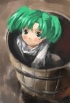  bucket green_eyes green_hair in_bucket in_container kisume solo touhou wooden_bucket yohane 