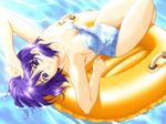  casual_one-piece_swimsuit game_cg himuro_honoka inflatable_raft lying matsumoto_noriyuki non-web_source one-piece_swimsuit purple_eyes purple_hair short_hair solo swimsuit univ_~koi_hajimaru_yo~ water 