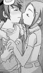  1girl couple digimon digimon_adventure_02 gloves goggles greyscale hetero kurot lowres monochrome motomiya_daisuke short_hair yagami_hikari 