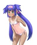  :/ bikini blue_hair blush front-tie_top green_eyes hand_on_thigh klan_klein leaning_forward long_hair looking_at_viewer macross macross_frontier one-piece_tan pointy_ears shiny shiny_skin side-tie_bikini simple_background solo swimsuit tan tanline toshifumi twintails very_long_hair white_background white_bikini 