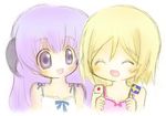  blonde_hair flag hanyuu higurashi_no_naku_koro_ni horns japan japanese_flag lowres mako_(shiarie) multiple_girls purple_eyes purple_hair tanashi_miyoko younger 