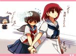  blush bridal_veil brown_hair hair_ornament hairclip ikeda_kana kawara_yun kiyosumi_school_uniform miyanaga_saki miyanaga_teru multiple_girls neckerchief red_hair red_neckwear saki school_uniform serafuku shiraitodai_school_uniform siblings sisters translated veil 