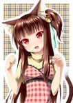  animal_ears brown_hair cat_ears cat_tail long_hair original paw_pose red_eyes sakura_yuuya solo tail 