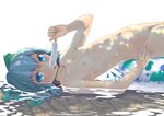  arm_support blue_eyes blue_hair blush bow cirno colored_pubic_hair culter dappled_sunlight eyelashes flat_chest food green_bow hair_bow hand_on_hip ice ice_wings licking_lips looking_at_viewer lying navel nipples nude on_back partially_submerged popsicle pubic_hair shade short_hair sideways solo sunlight tongue tongue_out touhou water wet wings 