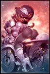 abstract_background anthro big_breasts big_butt black_hair breasts butt cat clothing erect_nipples feline female green_eyes hair helmet kitty_katswell looking_at_viewer looking_back mammal motorcycle nipples side_boob smile solo t.u.f.f._puppy tongue tongue_out wagner 