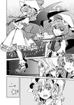  5girls abo_(hechouchou) ankle_garter bow bow_(instrument) comic fang flandre_scarlet greyscale hat hong_meiling instrument italian izayoi_sakuya koakuma monochrome multiple_girls remilia_scarlet short_hair side_ponytail silent_comic touhou violin 