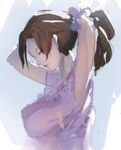  adjusting_hair bad_id bad_pixiv_id breasts brown_hair closed_eyes ekao idolmaster idolmaster_cinderella_girls kawashima_mizuki large_breasts long_hair sketch solo 