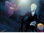  ambiguous_gender bear black_eyes blonde_hair brown_fur claws faceless forest fur hair human humor male mammal meme moonlight necktie night pedobear slenderman source_request suit tentacles tree unknown_artist wood young 