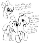  animal_genitalia apple_bloom_(mlp) balls big_penis black_and_white cub cutie_mark dialog dialogue duo english_text equine erection female feral friendship_is_magic hair horse horsecock male mammal monochrome my_little_pony norithics penis pony ribbons text young 