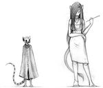  2009 aldona black_and_white eyes_closed feline female greyscale hair lemur lion long_hair mammal manu monochrome pencils plain_background primate riftryu size_difference sketch white_background 