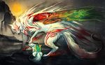  &#332;kami ?kami amaterasu ambiguous_gender canine chibiterasu cub deity female mammal shiranui smoke sun video_games wallpaper wolf young 